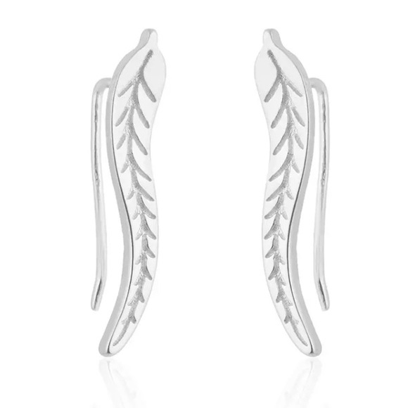 🔵𝟲𝟱%𝗢𝗙𝗙 𝗯𝘂𝗻𝗱𝗹𝗲𝘀 𝟯+🔵 NEW Leaf Silver Textured Simple Climber Earrings - Picture 4 of 7